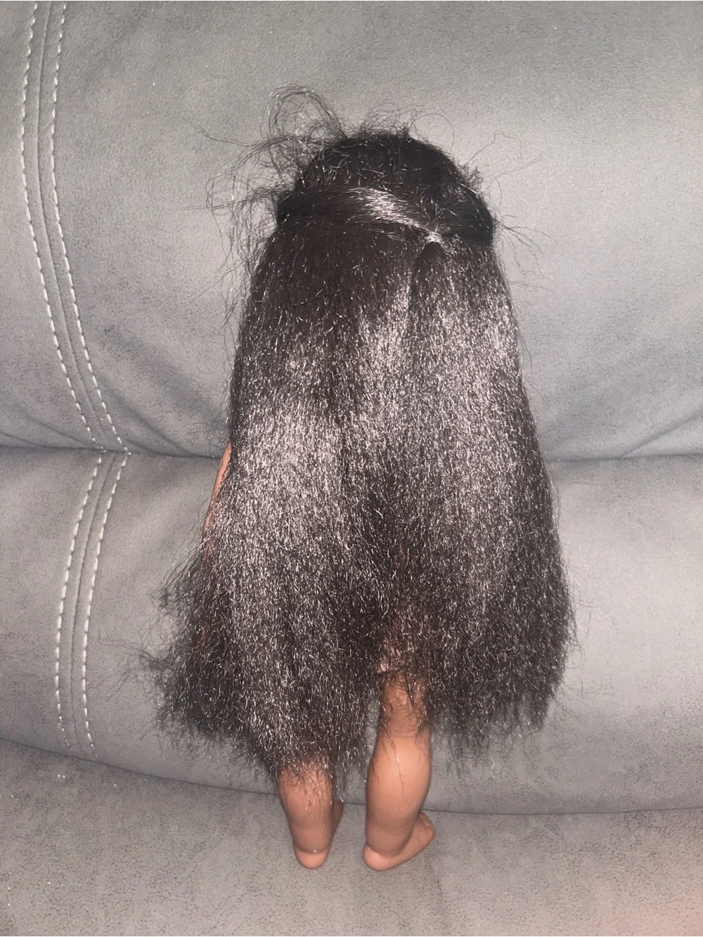 American Girl Doll with Long Black Hair and Peach Outfit
